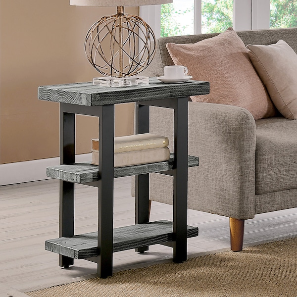 Pomona Metal And Wood 2-Shelf End Table, Slate Gray